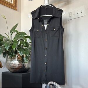 NWT Maxsport Black Shirt Tunic Top Sz M Snap Closure Sleeveless Side Deep Slits